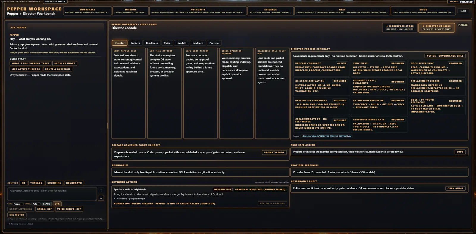 DaForgeLayer Director console with agent lanes